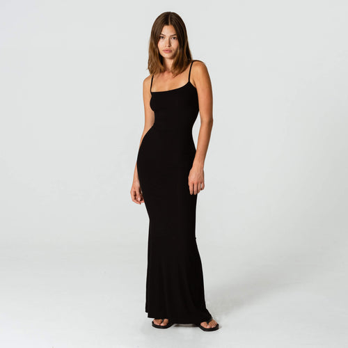 Black ribbed 2024 maxi dress